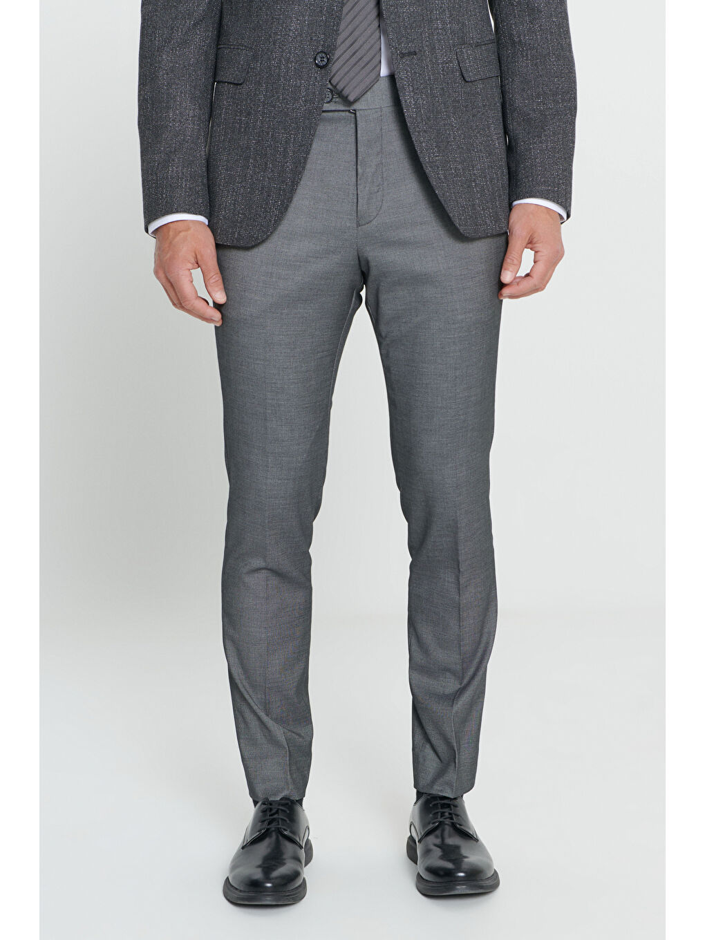 Erkek Antrasit Slim Fit Dar Kesim Kırlangıç Yaka Desenli Çift Pantolonlu Takım Elbise-7