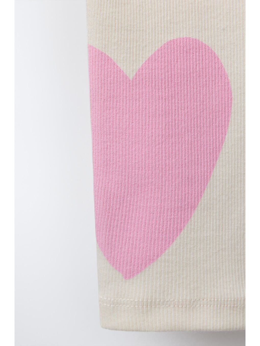 Karışık Kız Çocuk Pamuklu Ekru Pembe Kalp Desenli Sweatshirt Ve Tayt Takım - Love-4