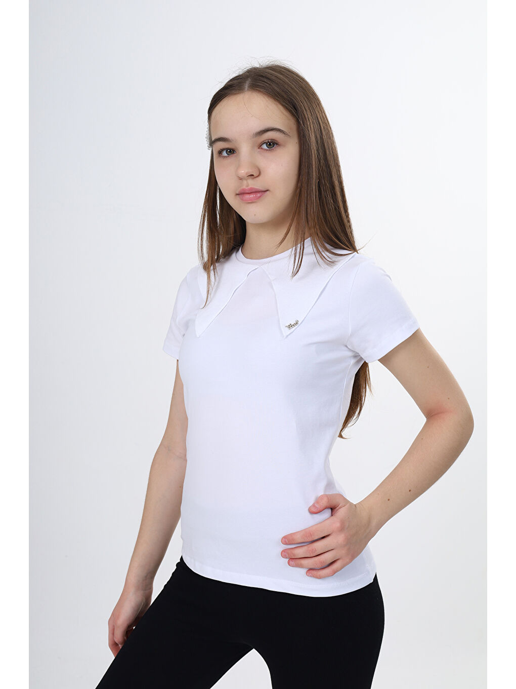 Beyaz Kız Çocuk Okul Tişört-1