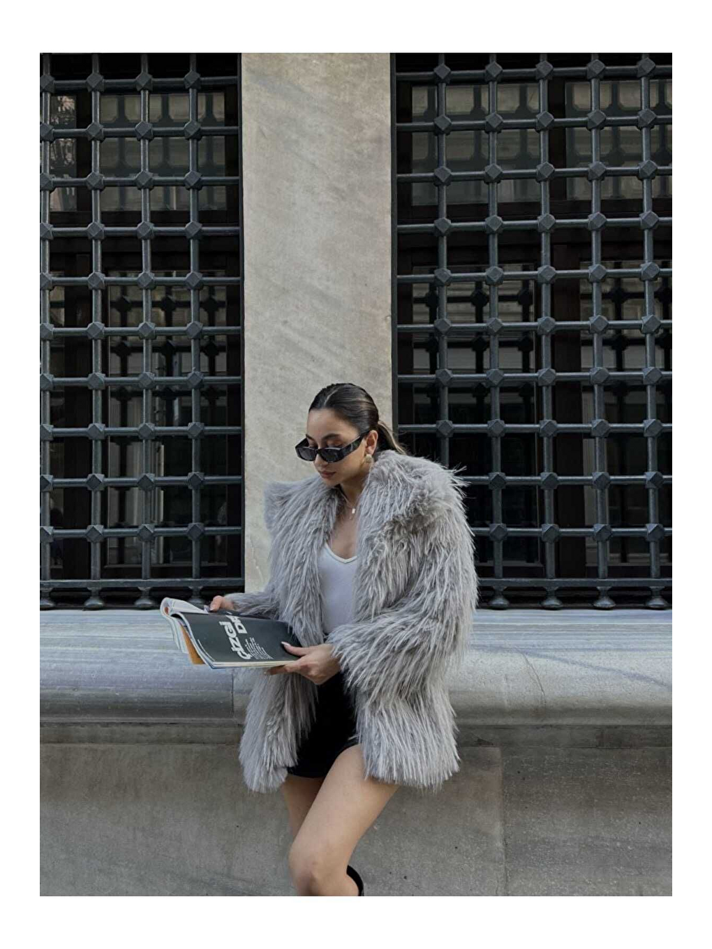 Kadın Gri Şal Yaka Mont Kaban-1