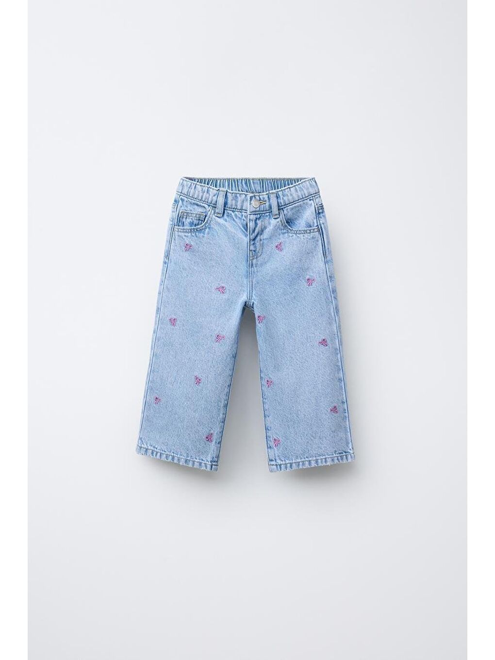 Karışık Kız Çocuk Pamuklu Pembe Fiyonk Desenli Sweat & Nakışlı Jean Pantolon Takım-4