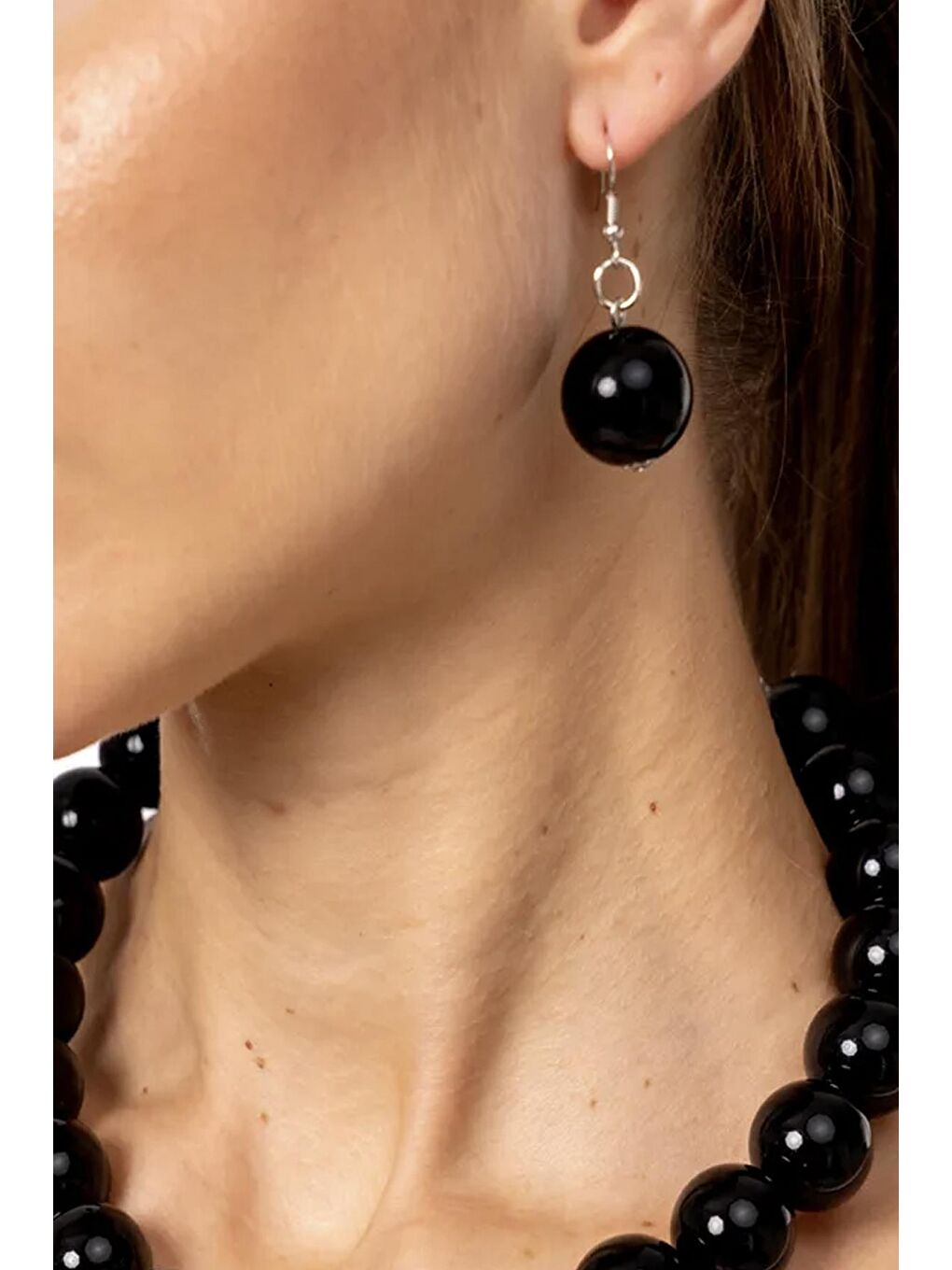 Siyah 20mm Büyük Boncuklu Küpe-1