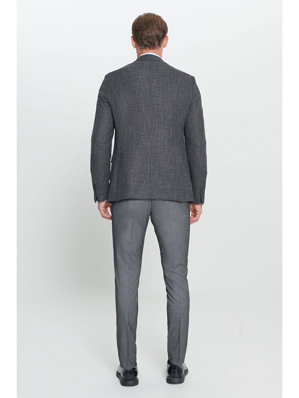 Erkek Antrasit Slim Fit Dar Kesim Kırlangıç Yaka Desenli Çift Pantolonlu Takım Elbise-8