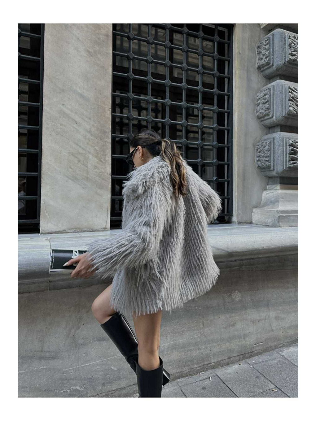 Kadın Gri Şal Yaka Mont Kaban-3