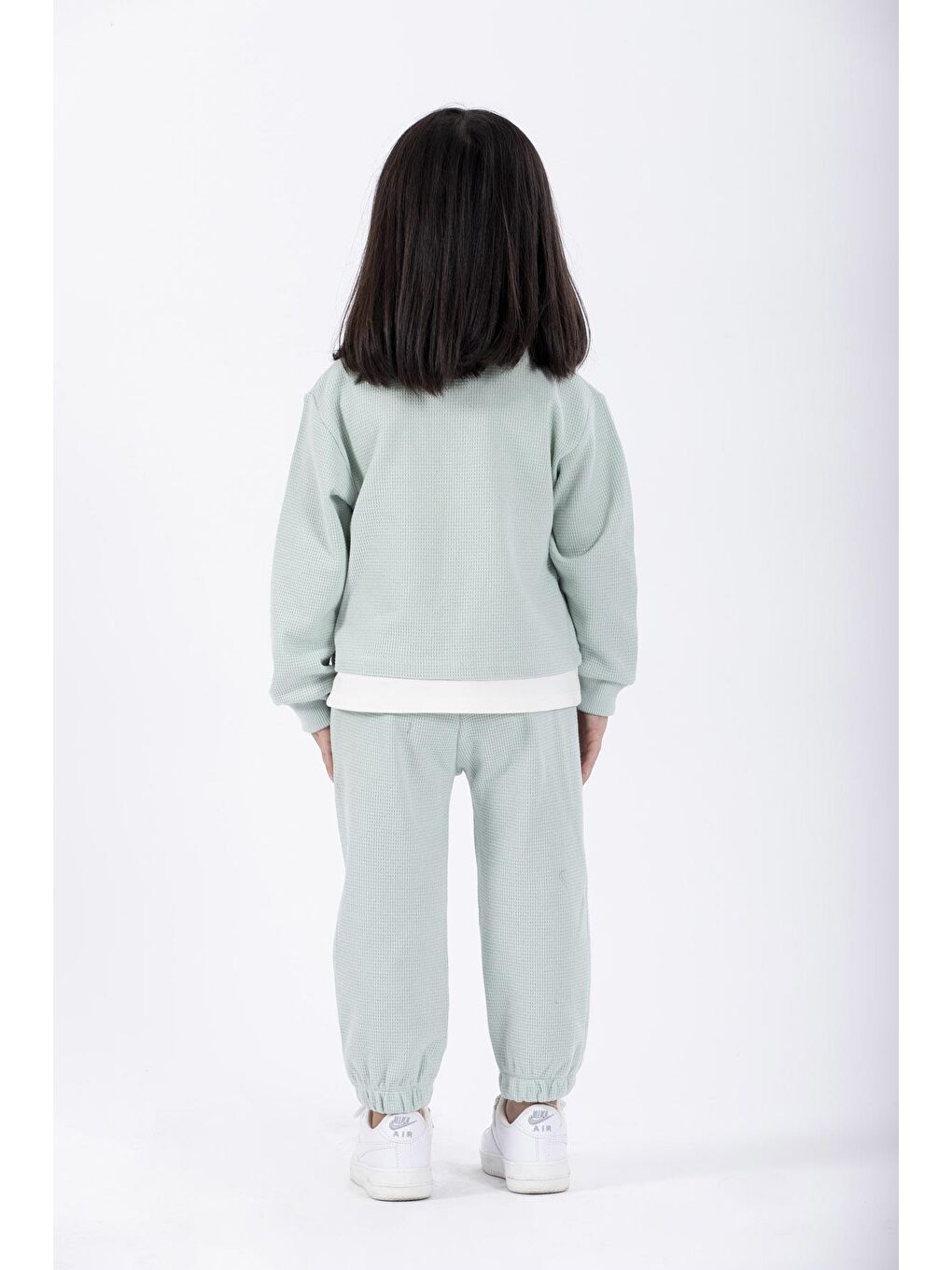 Yeşil Bisiklet Yaka Uzun Kol Ayıcık Armalı Garnılı Bel Paca Lastikli Mint Renk Kız Çocuk Esofman Takım-2