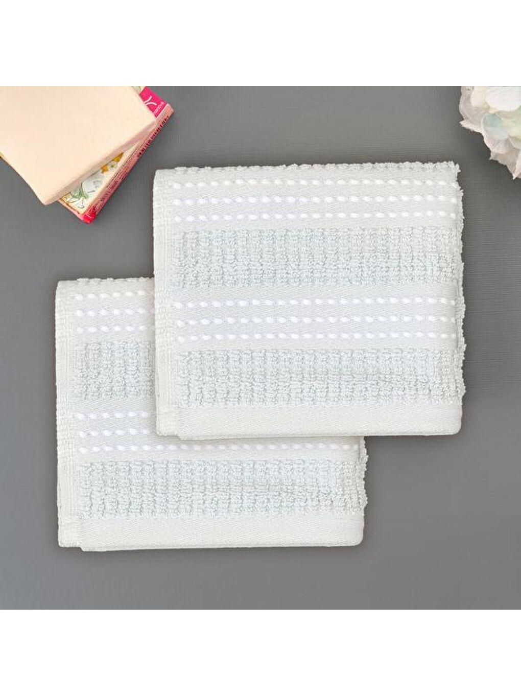 Evidea Soft Stripe 2'li Havlu Seti - Mavi - 30x30 cm