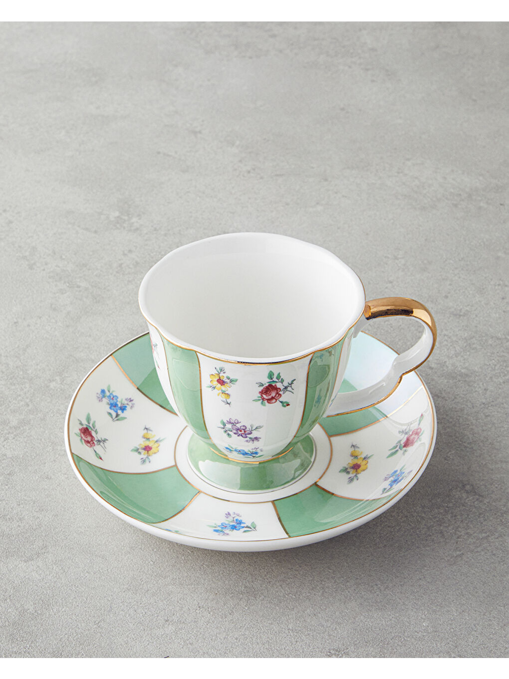 Bealy Porselen 4 Parça 2 Kişilik Çay Fincanı Takımı 220 ml Yeşil-Sarı-3