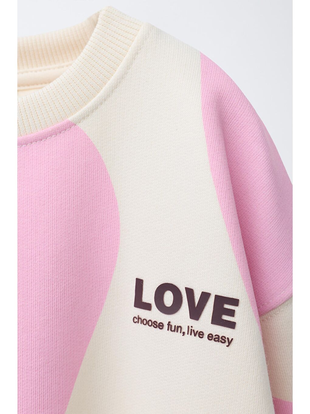 Karışık Kız Çocuk Pamuklu Ekru Pembe Kalp Desenli Sweatshirt Ve Tayt Takım - Love-6