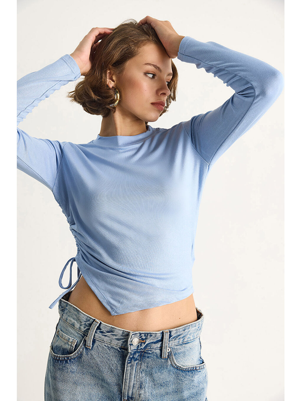 Mavi Kadın Büzgülü Viskon Kadın Bluz-2