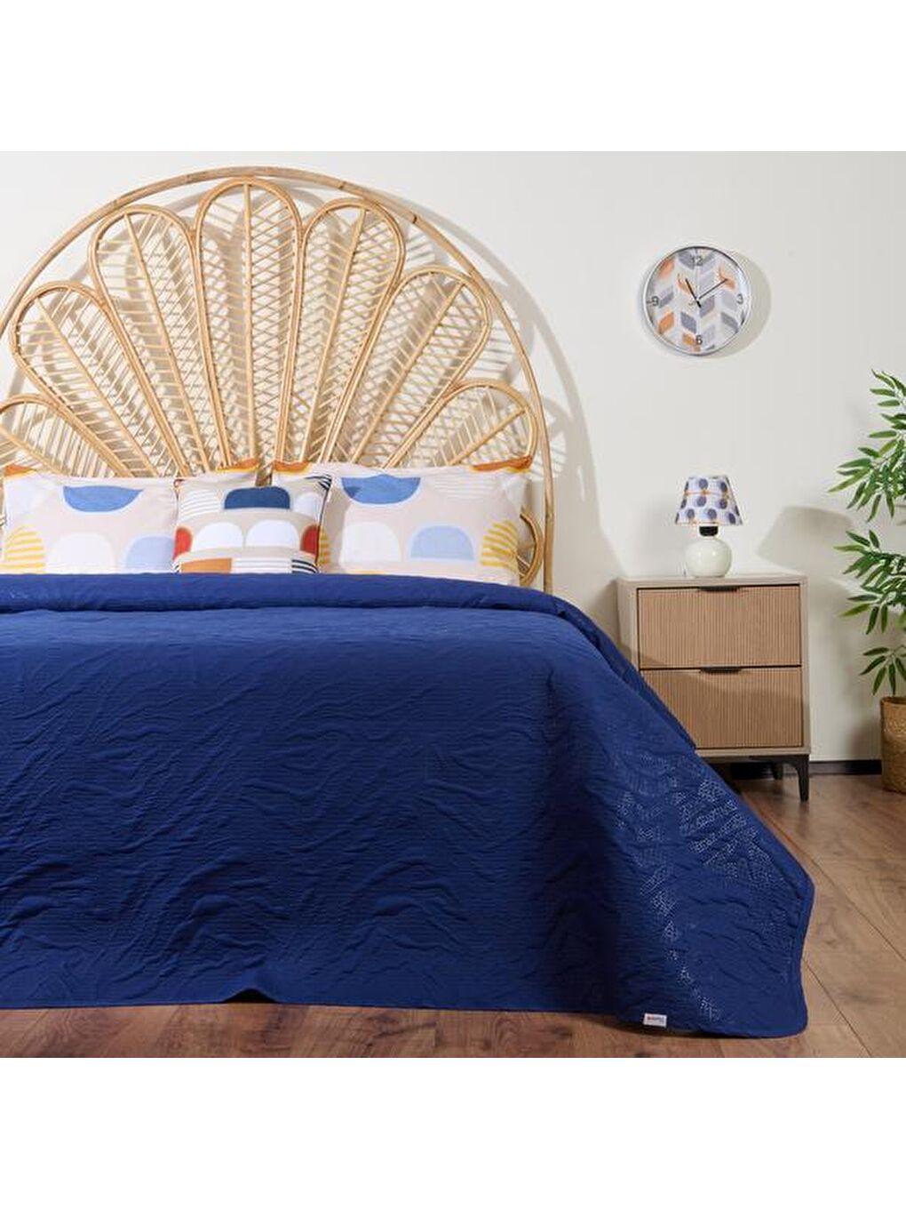 Soft Retro Çift Kişilik Yatak Örtüsü - Lacivert - 180x230 cm