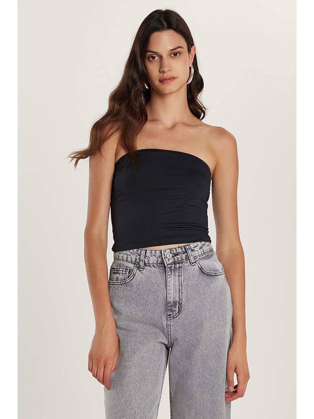 Kadın Slim Fit Dar Kesim Straplez Siyah Body-3