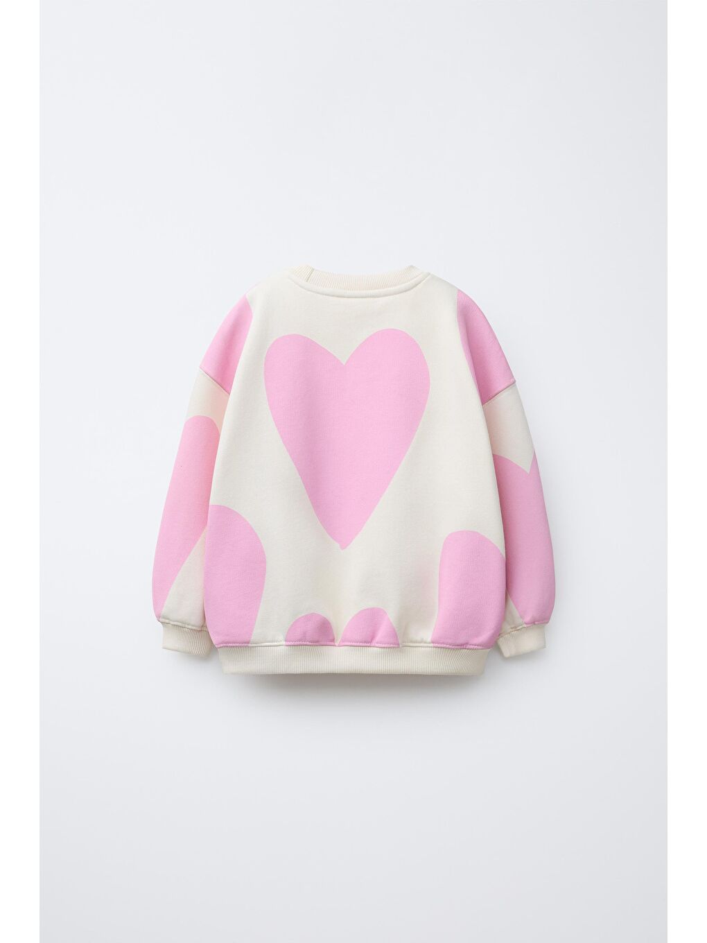 Karışık Kız Çocuk Pamuklu Ekru Pembe Kalp Desenli Sweatshirt Ve Tayt Takım - Love-7