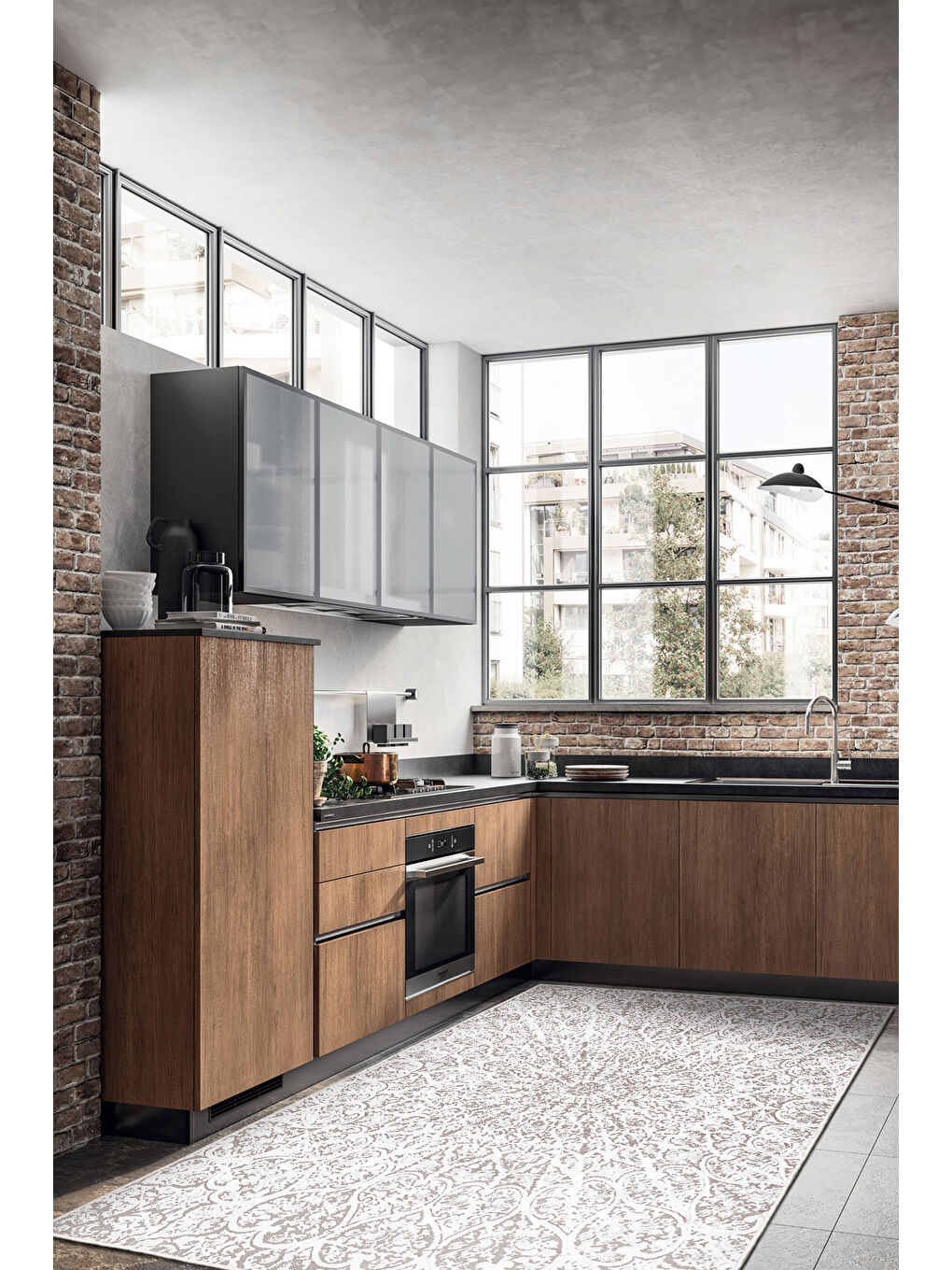 Ekru Dekoratif Özel Tasarım Yıkanabilir İnce Kaymaz Tabanlı Modern Halı KECE FR02-4