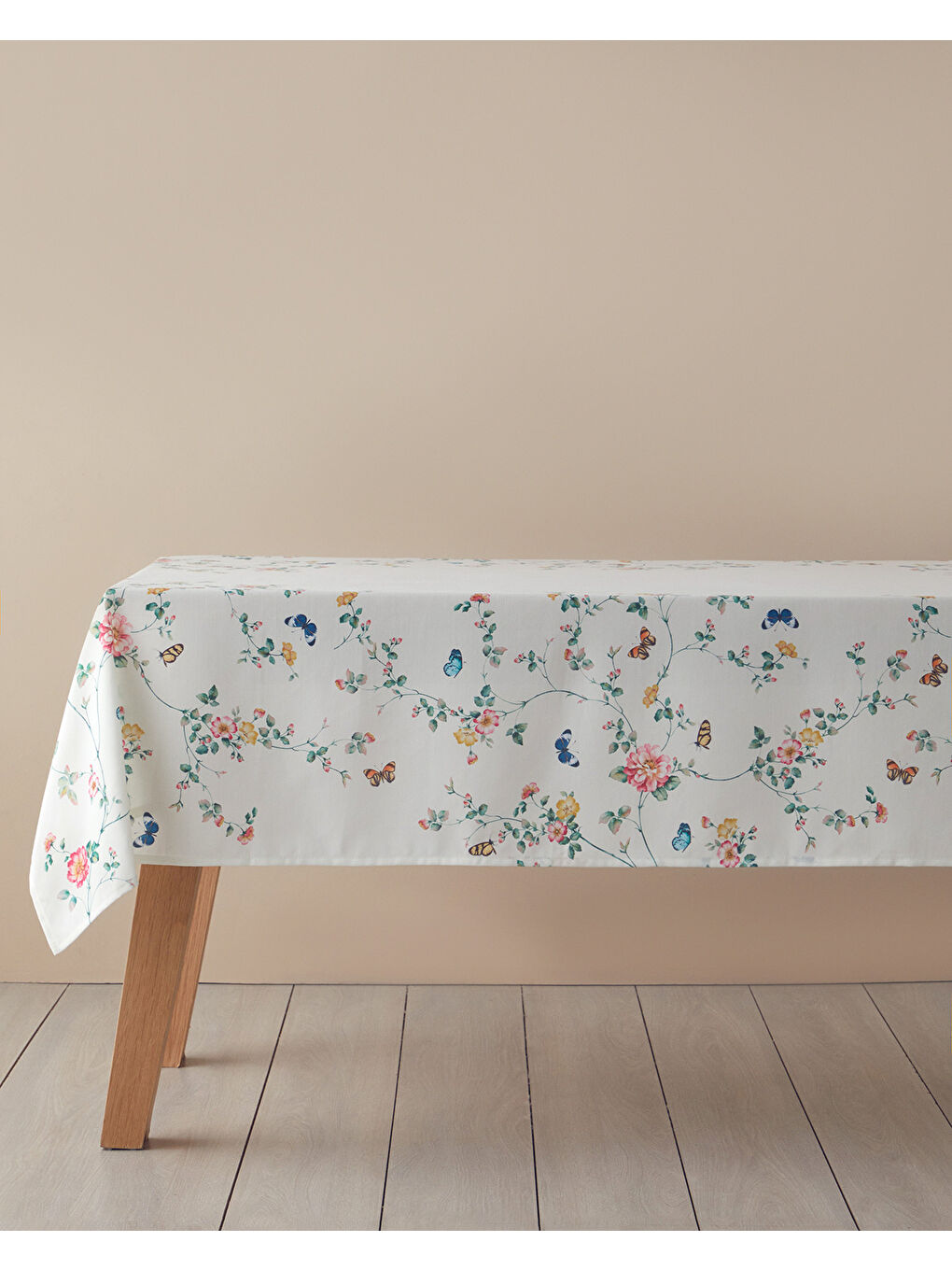 Ekru Botanical Polyester Masa Örtüsü Krem - Pembe