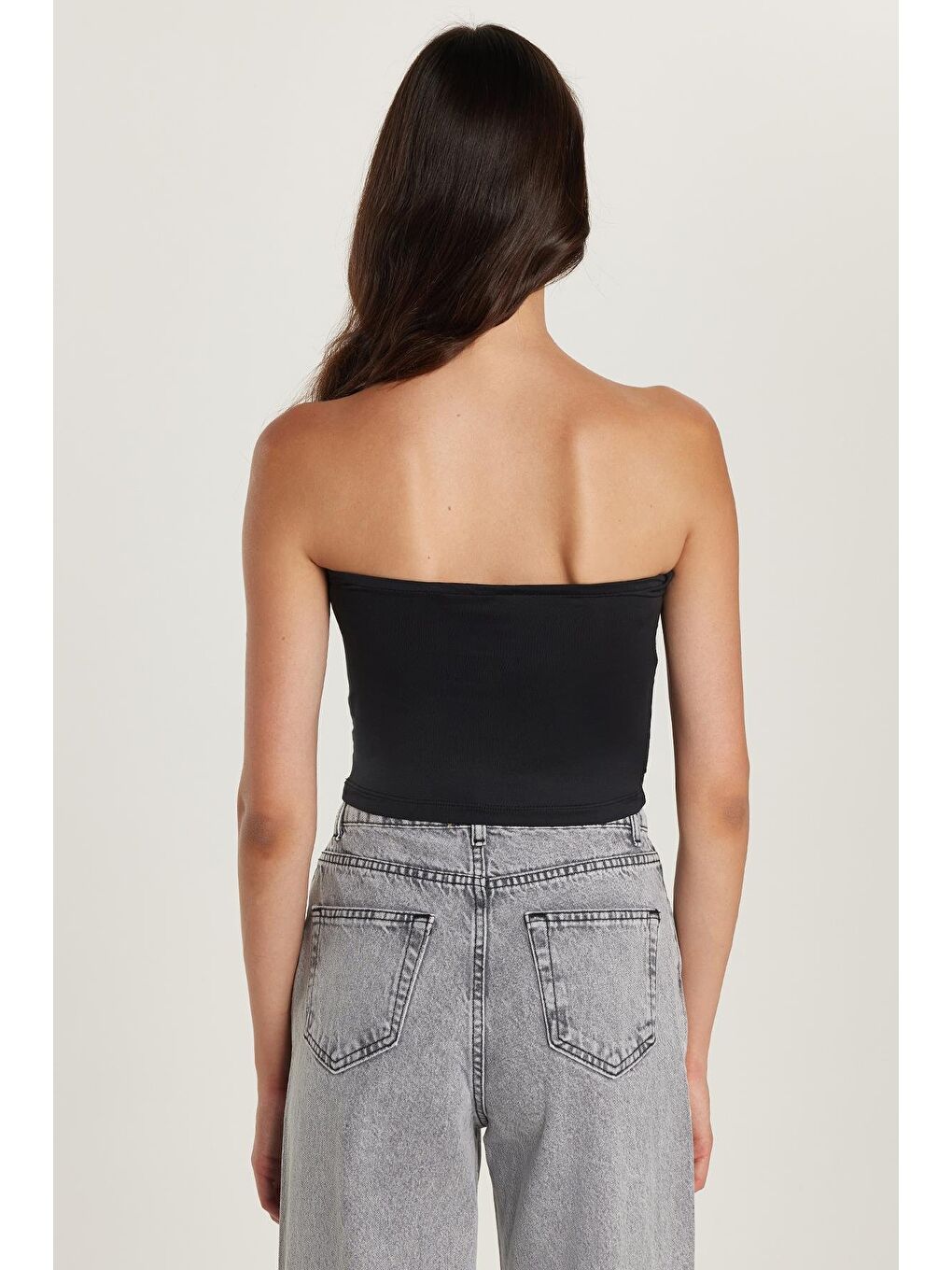 Kadın Slim Fit Dar Kesim Straplez Siyah Body-4