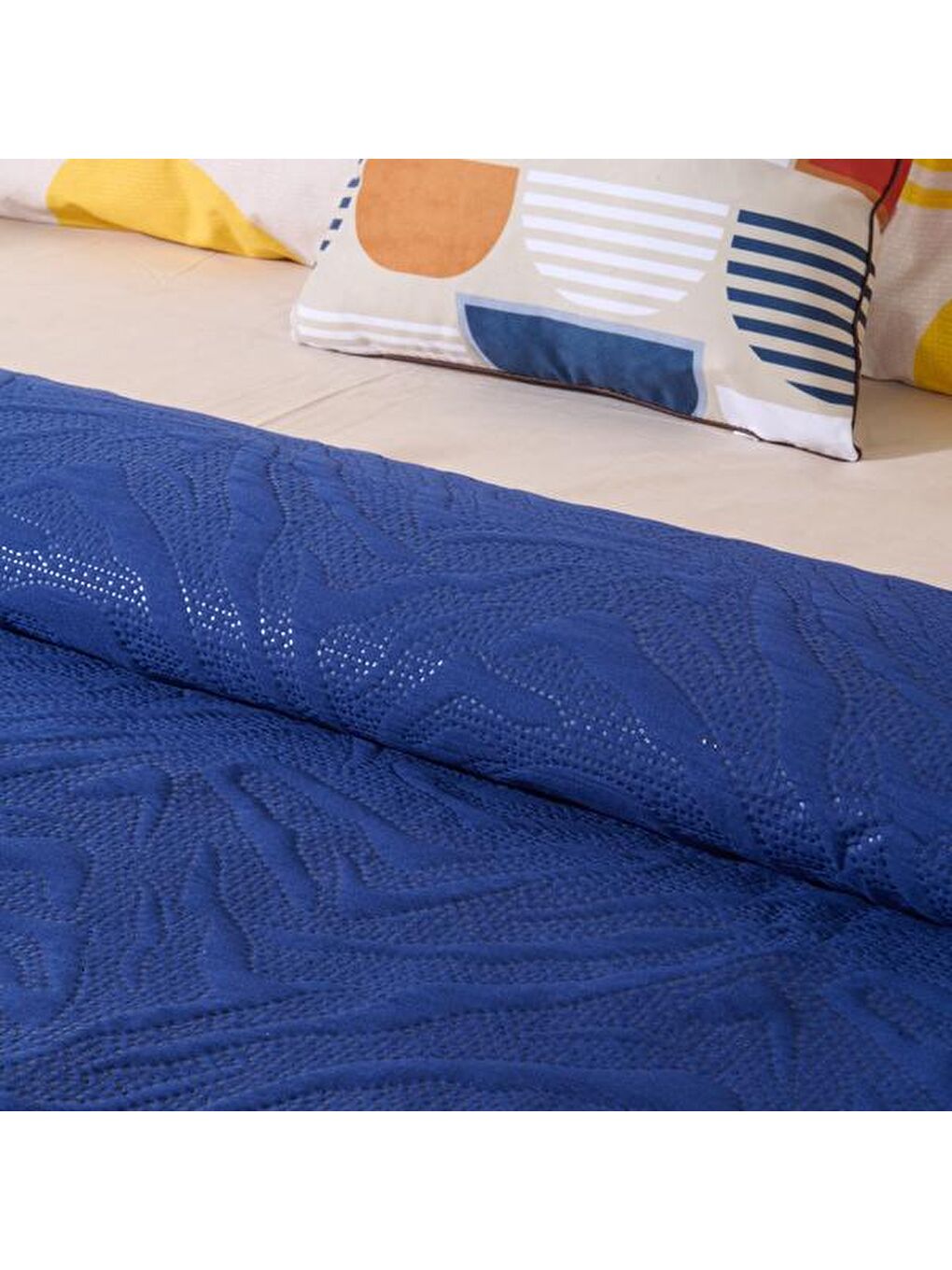 Soft Retro Çift Kişilik Yatak Örtüsü - Lacivert - 180x230 cm-4