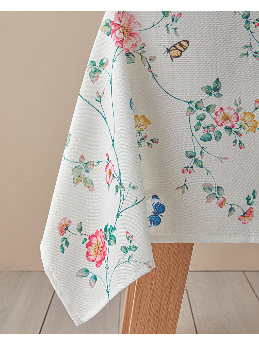 Ekru Botanical Polyester Masa Örtüsü Krem - Pembe-1