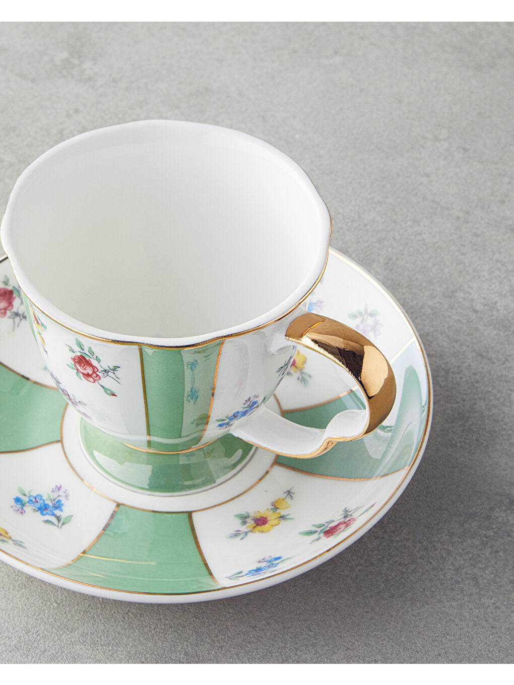 Bealy Porselen 4 Parça 2 Kişilik Çay Fincanı Takımı 220 ml Yeşil-Sarı-4