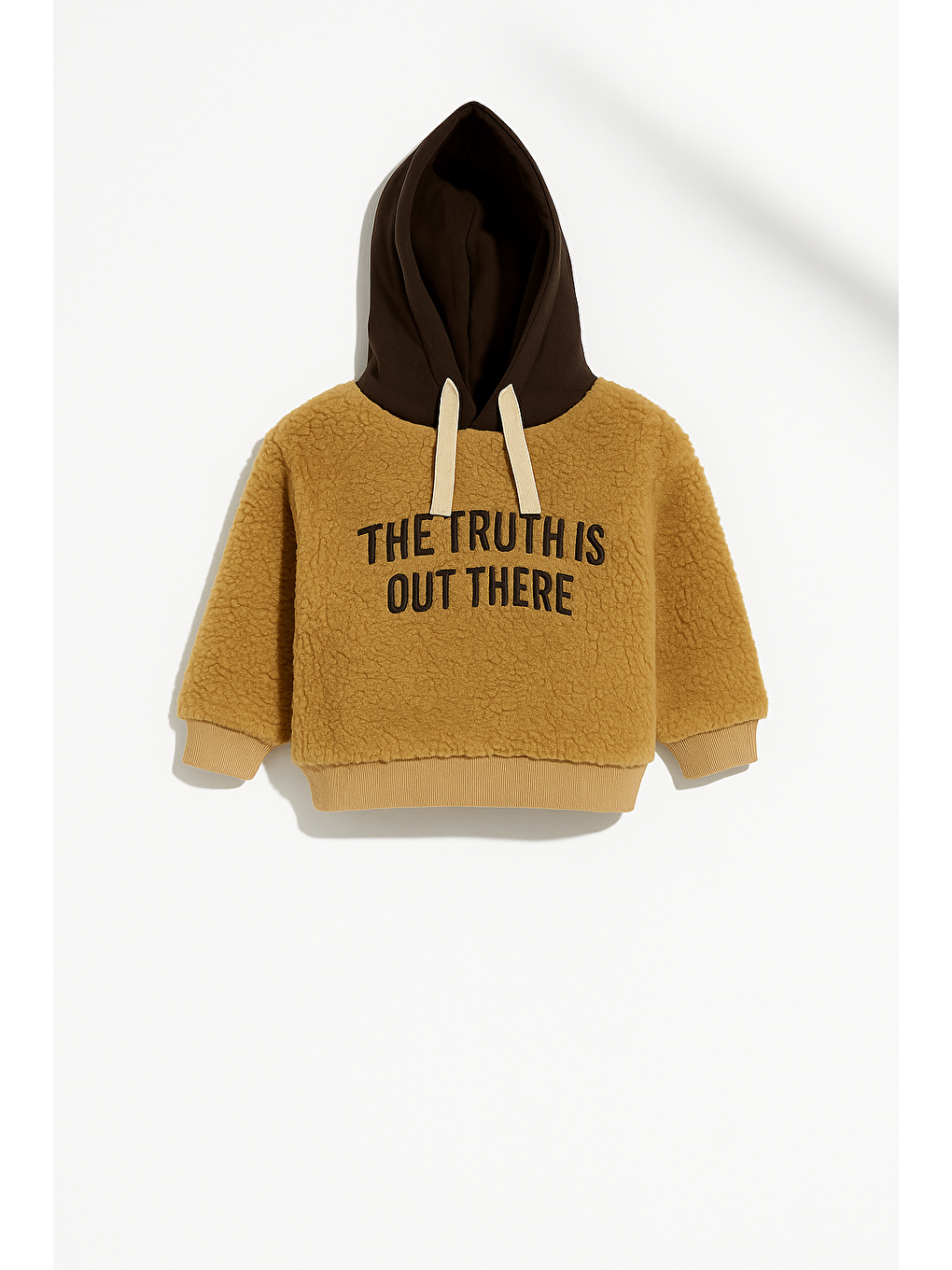 Unisex Çocuk Pamuklu Kahverengi Teddy Sweatshirt - Kapüşonlu Ve Yazı Baskılı