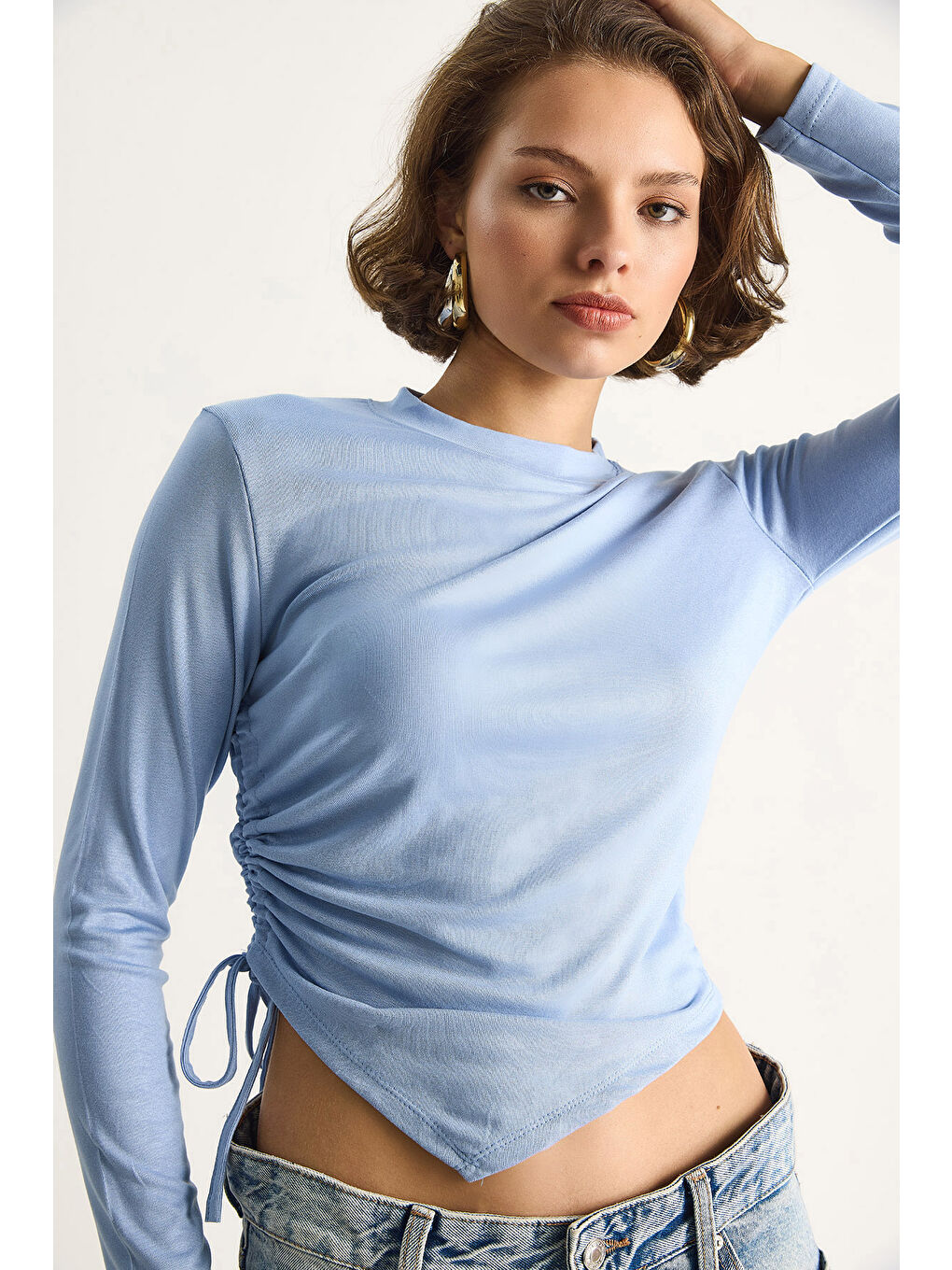 Mavi Kadın Büzgülü Viskon Kadın Bluz-3