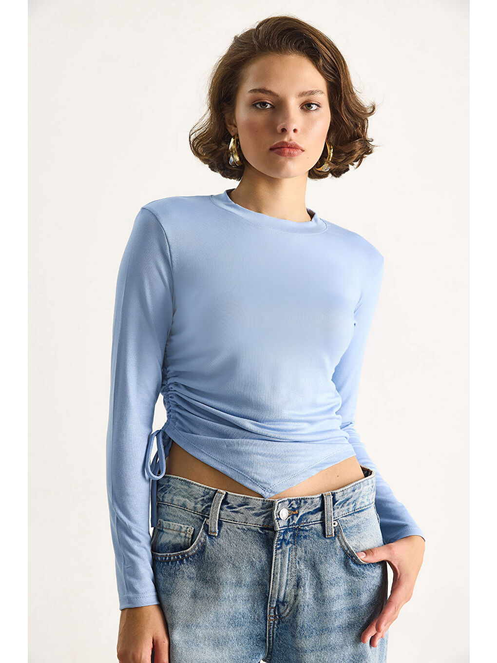 Mavi Kadın Büzgülü Viskon Kadın Bluz-4