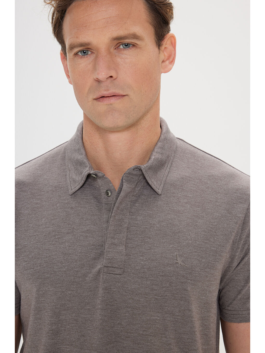 Erkek Kahverengi Slim Fit Dar Kesim Polo Yaka Jakarlı Tişört-3