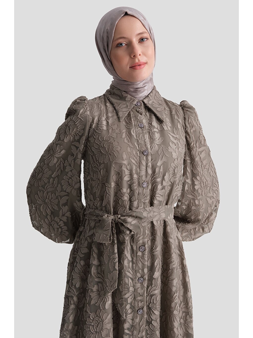 Bej Dantel Elbise Vizon-3