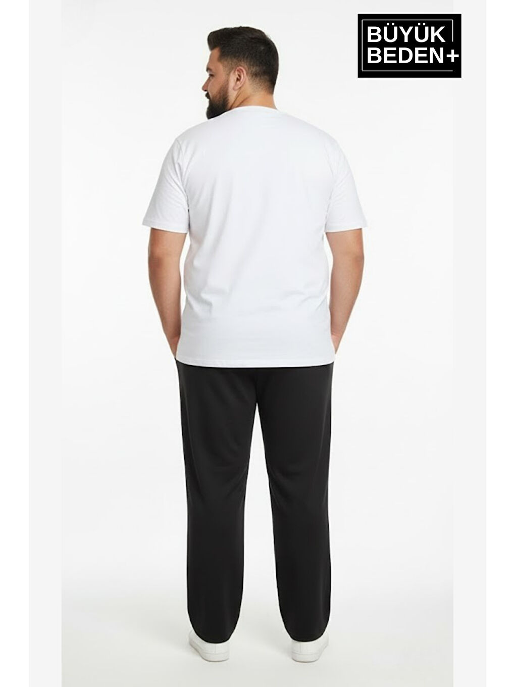 Siyah Erkek Büyük Beden BROOKLYN Baskılı Rahat Kesim Lastikli Bel Paça Reçme Eşofman Altı SPR26EA952-2-2