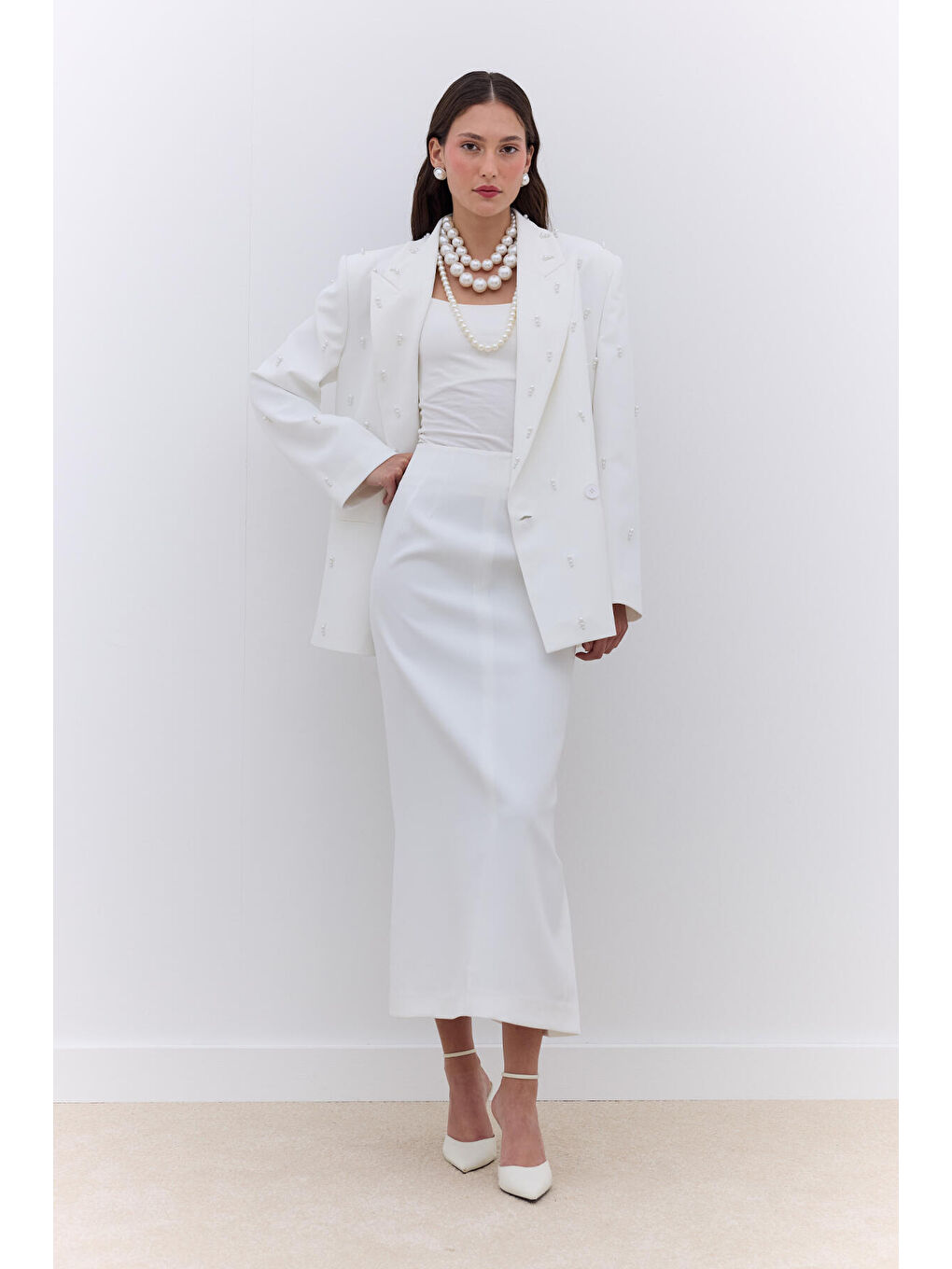 İnci Detaylı Abiye Ceket Ekru-2