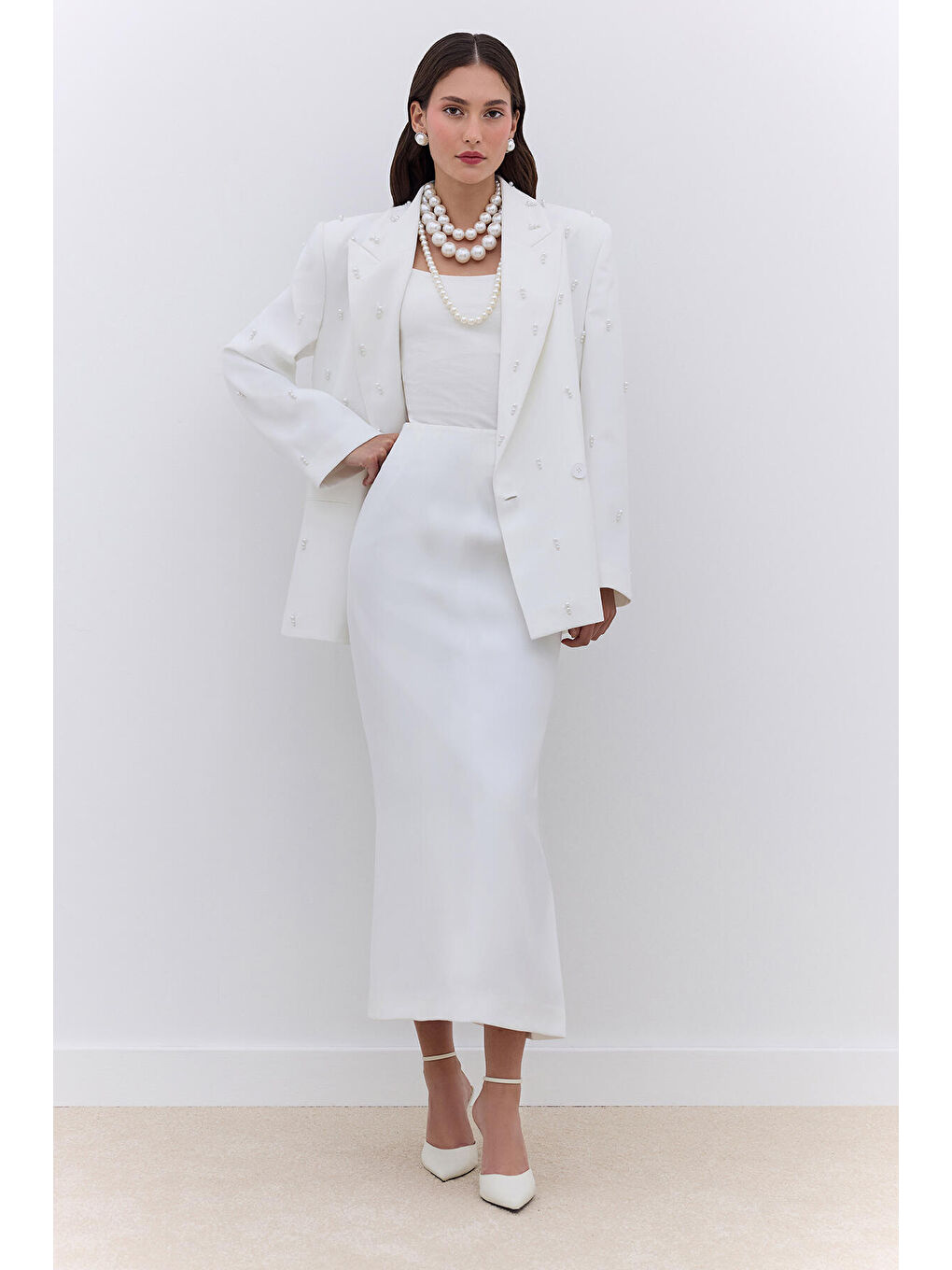 İnci Detaylı Abiye Ceket Ekru-4