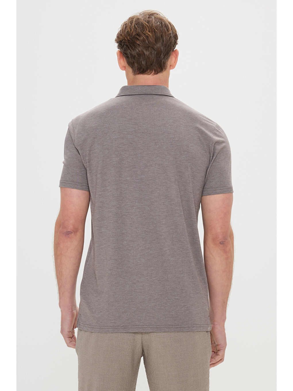 Erkek Kahverengi Slim Fit Dar Kesim Polo Yaka Jakarlı Tişört-4