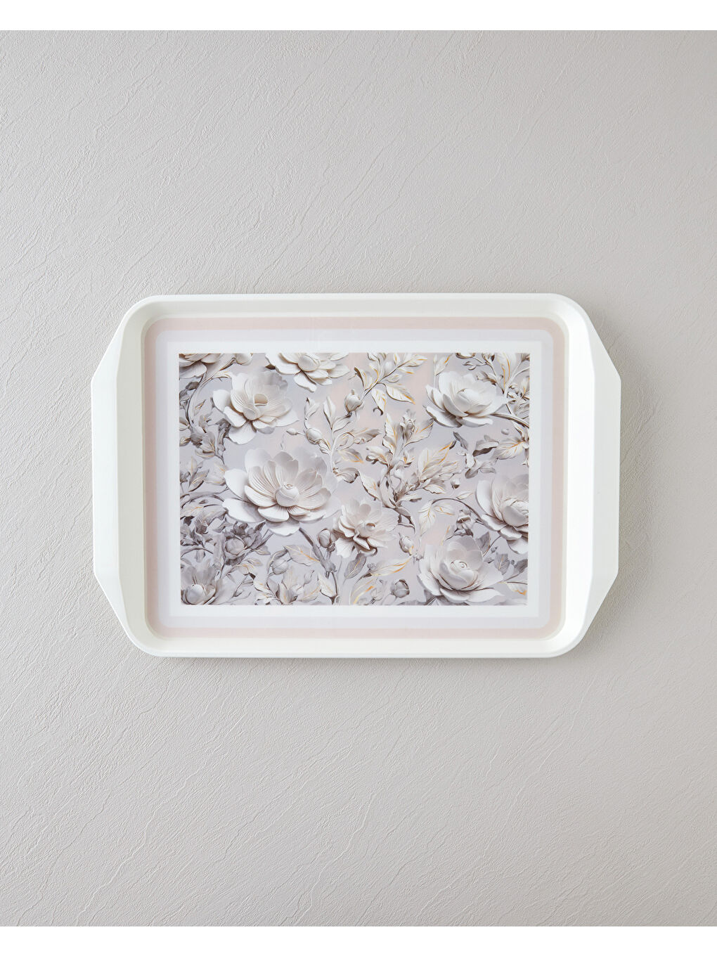 Ekru Blooming PP Kaydırmaz Tepsi 39x30 cm Krem