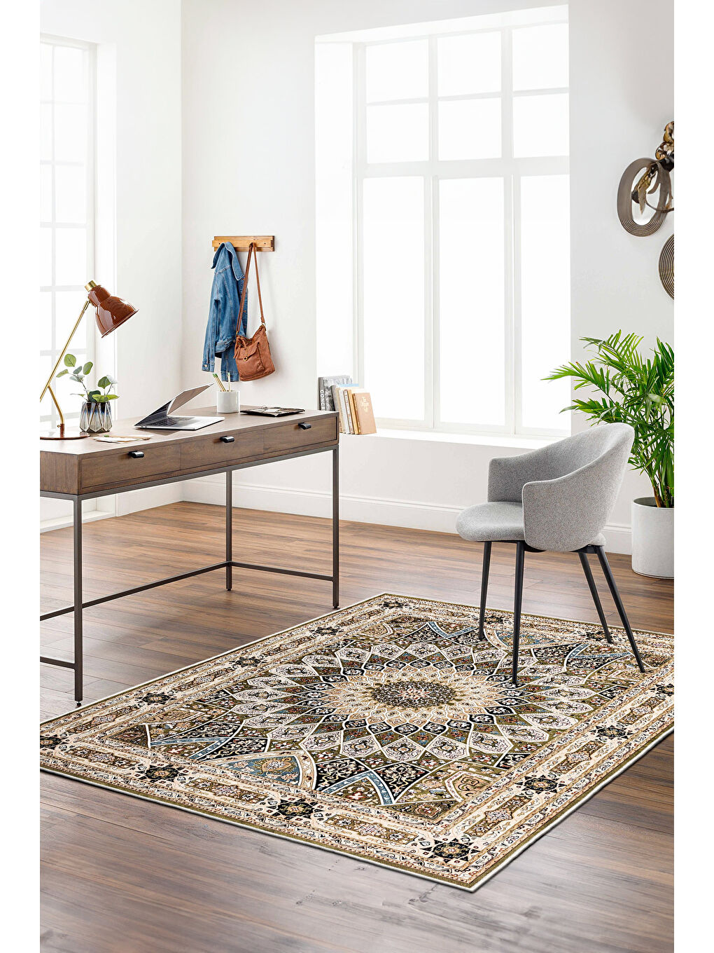 Kahverengi Dekoratif Özel Tasarım Yıkanabilir İnce Kaymaz Tabanlı Modern Halı KECE FR05-2