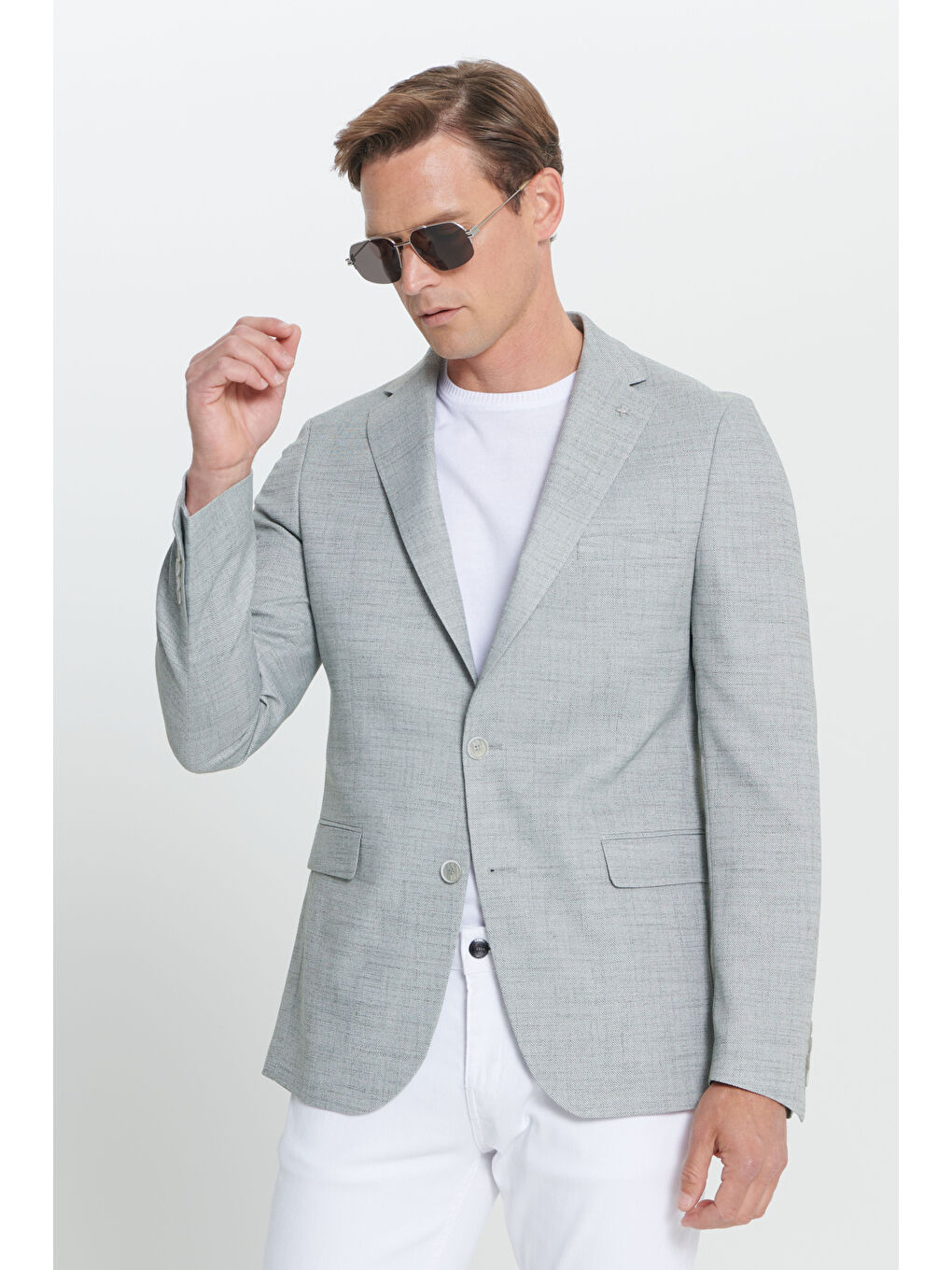 Erkek Yeşil Slim Fit Dar Kesim Mono Yaka Kapak Cepli Diagonal Esnek Ceket