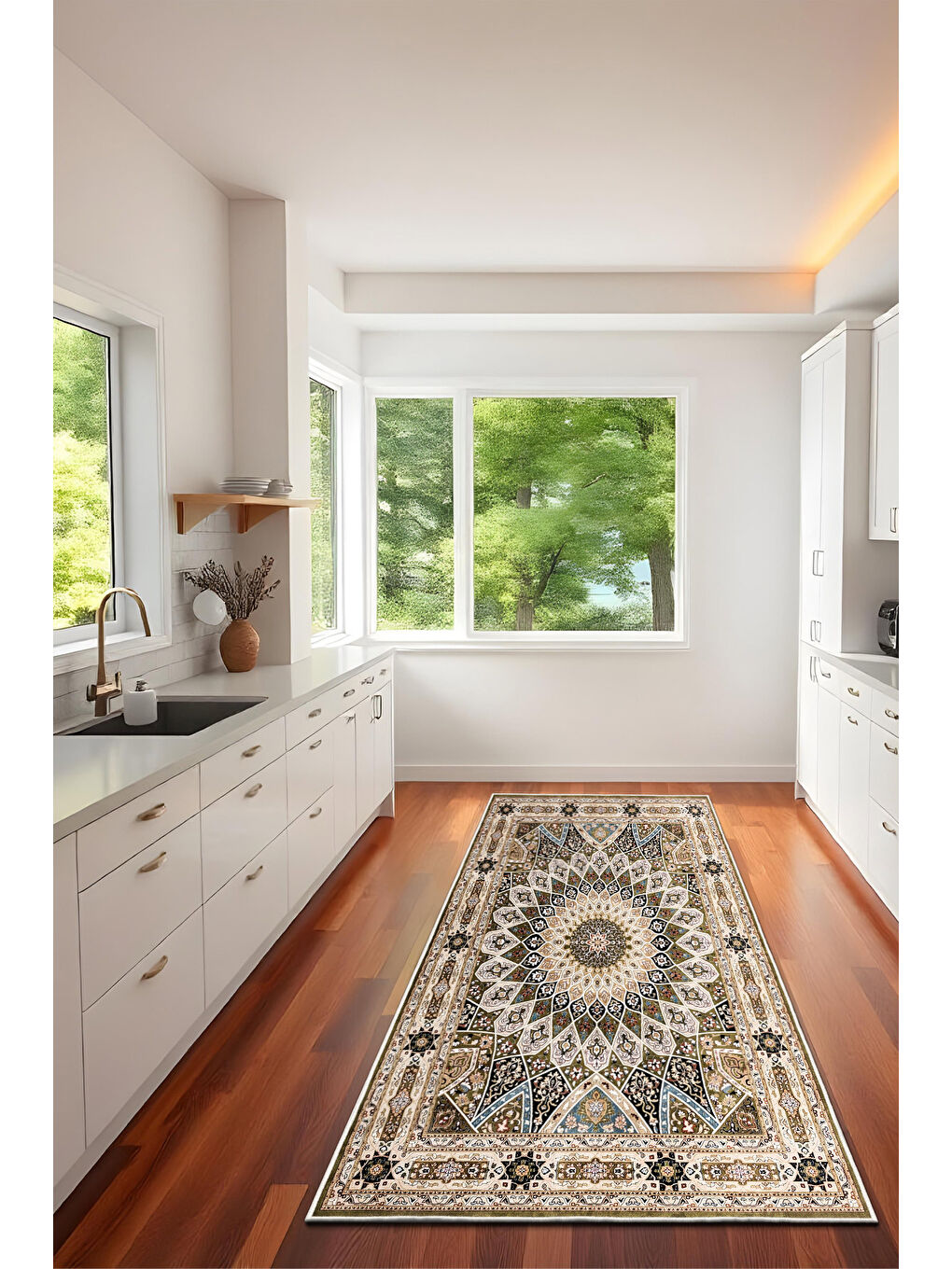 Kahverengi Dekoratif Özel Tasarım Yıkanabilir İnce Kaymaz Tabanlı Modern Halı KECE FR05-4