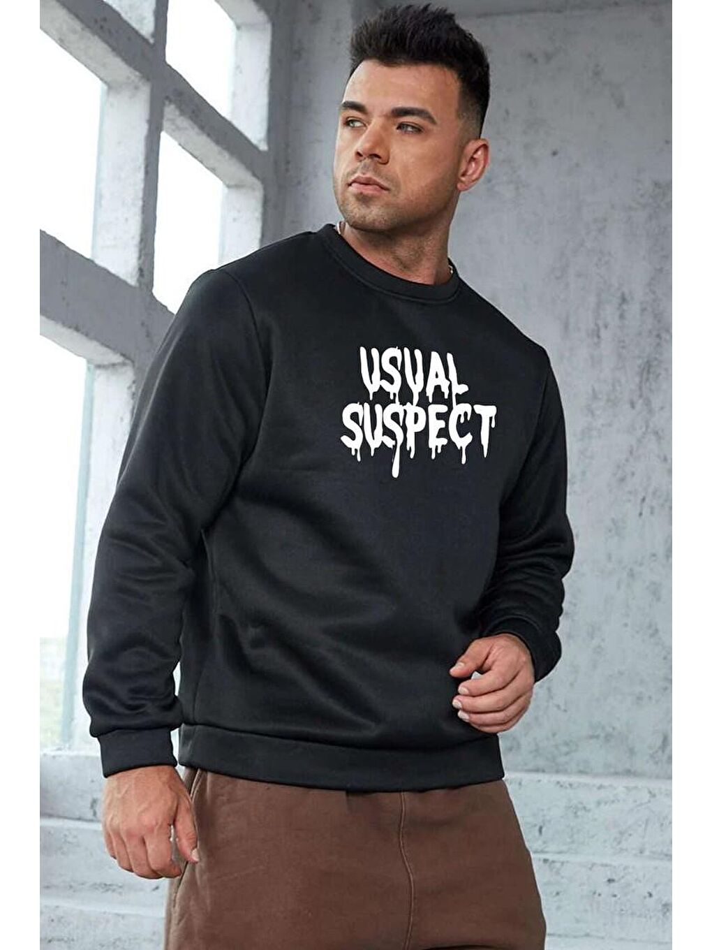 uyguntarz Siyah Unisex Usual Suspect Bisiklet Yaka Sweatshirt