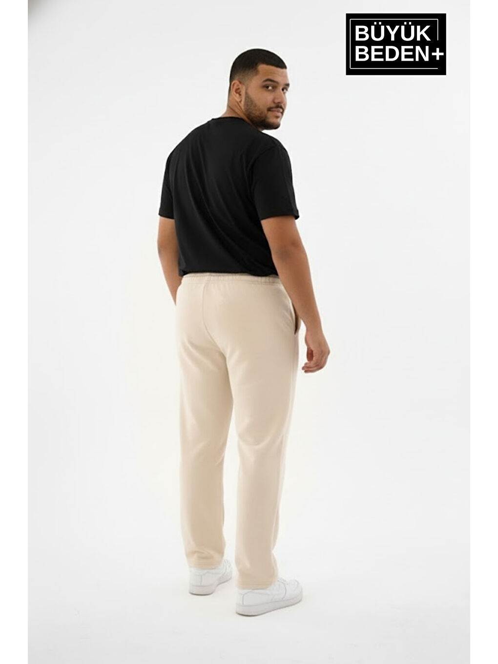 Bej Erkek Büyük Beden BROOKLYN Baskılı Rahat Kesim Lastikli Bel Paça Reçme Eşofman Altı SPR26EA952-2-2