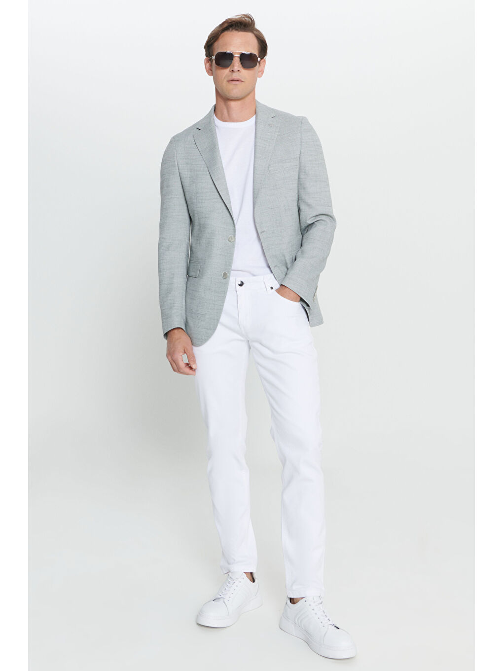 Erkek Yeşil Slim Fit Dar Kesim Mono Yaka Kapak Cepli Diagonal Esnek Ceket-1