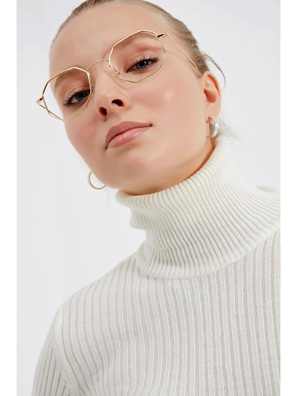 Kadın Beyaz Balıkçı Yaka Triko Kazak-2