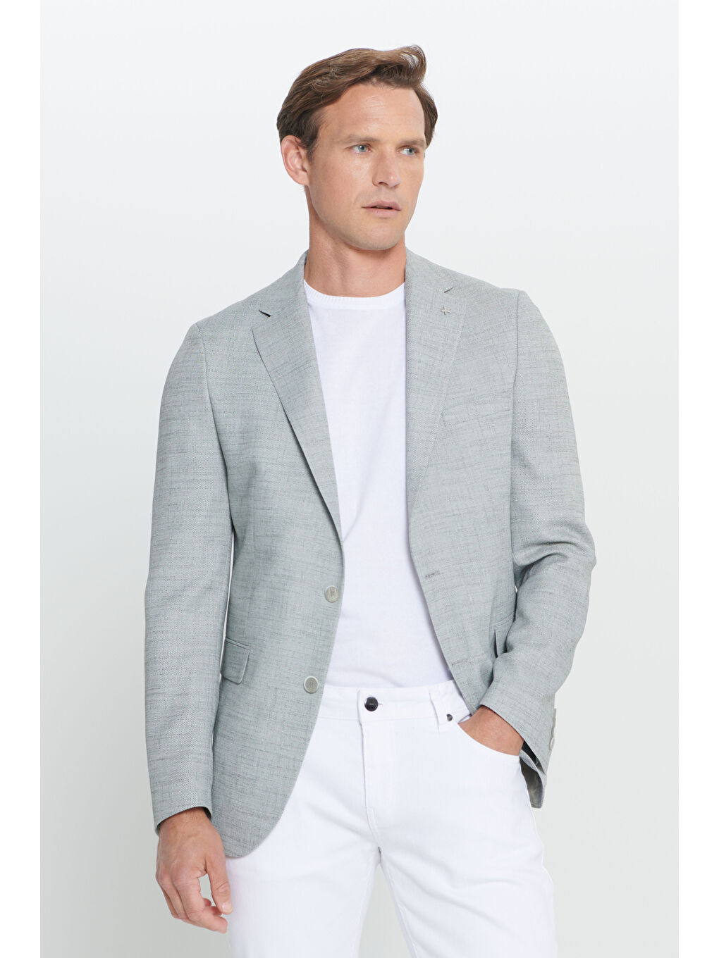 Erkek Yeşil Slim Fit Dar Kesim Mono Yaka Kapak Cepli Diagonal Esnek Ceket-2