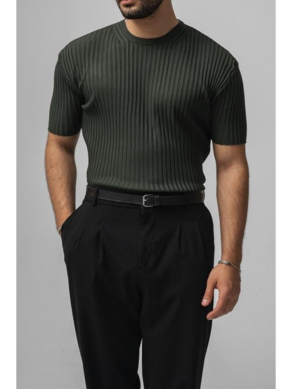 Erkek Haki  Loose Fit Tişört-1