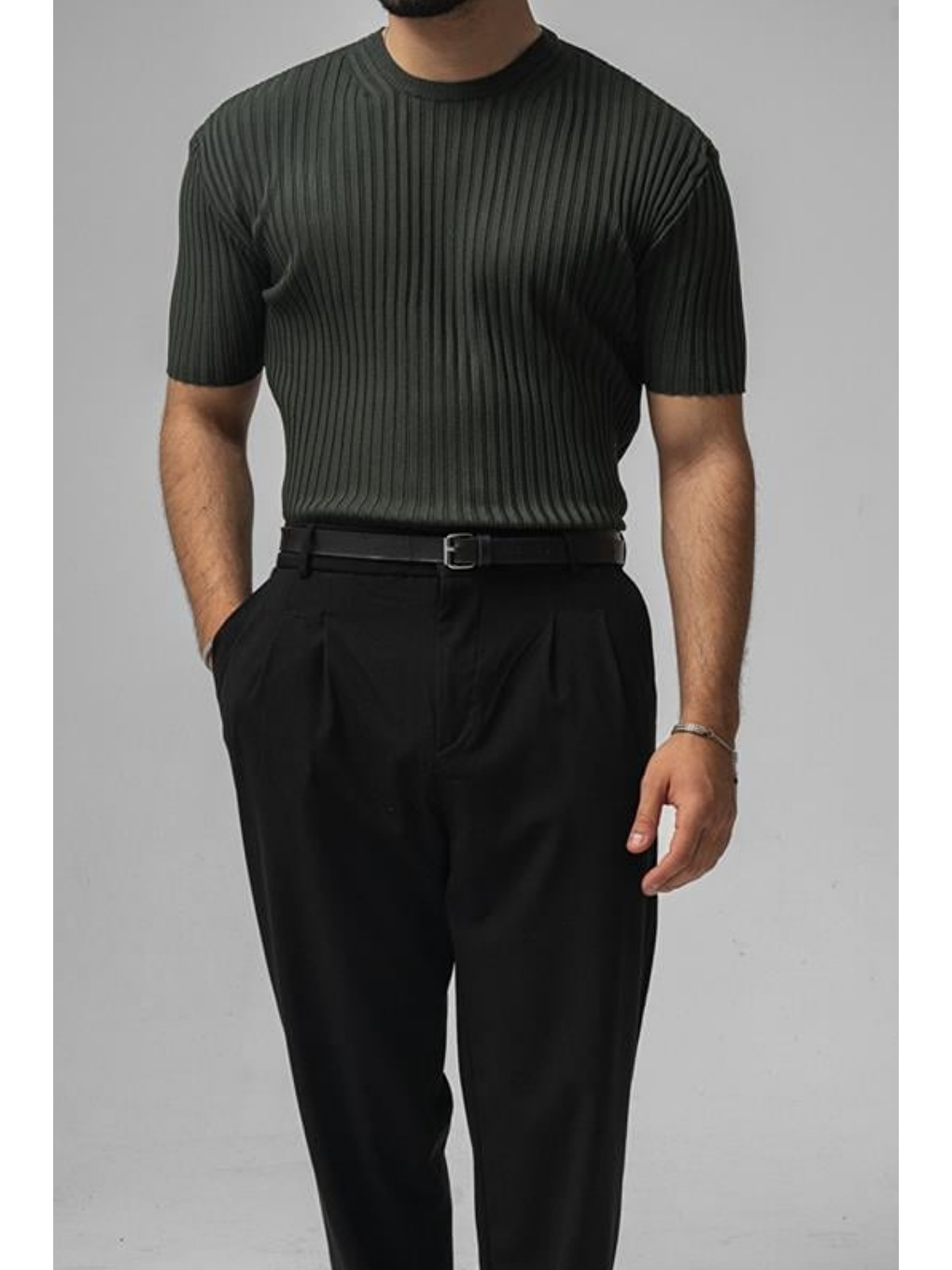 Erkek Haki  Loose Fit Tişört-2