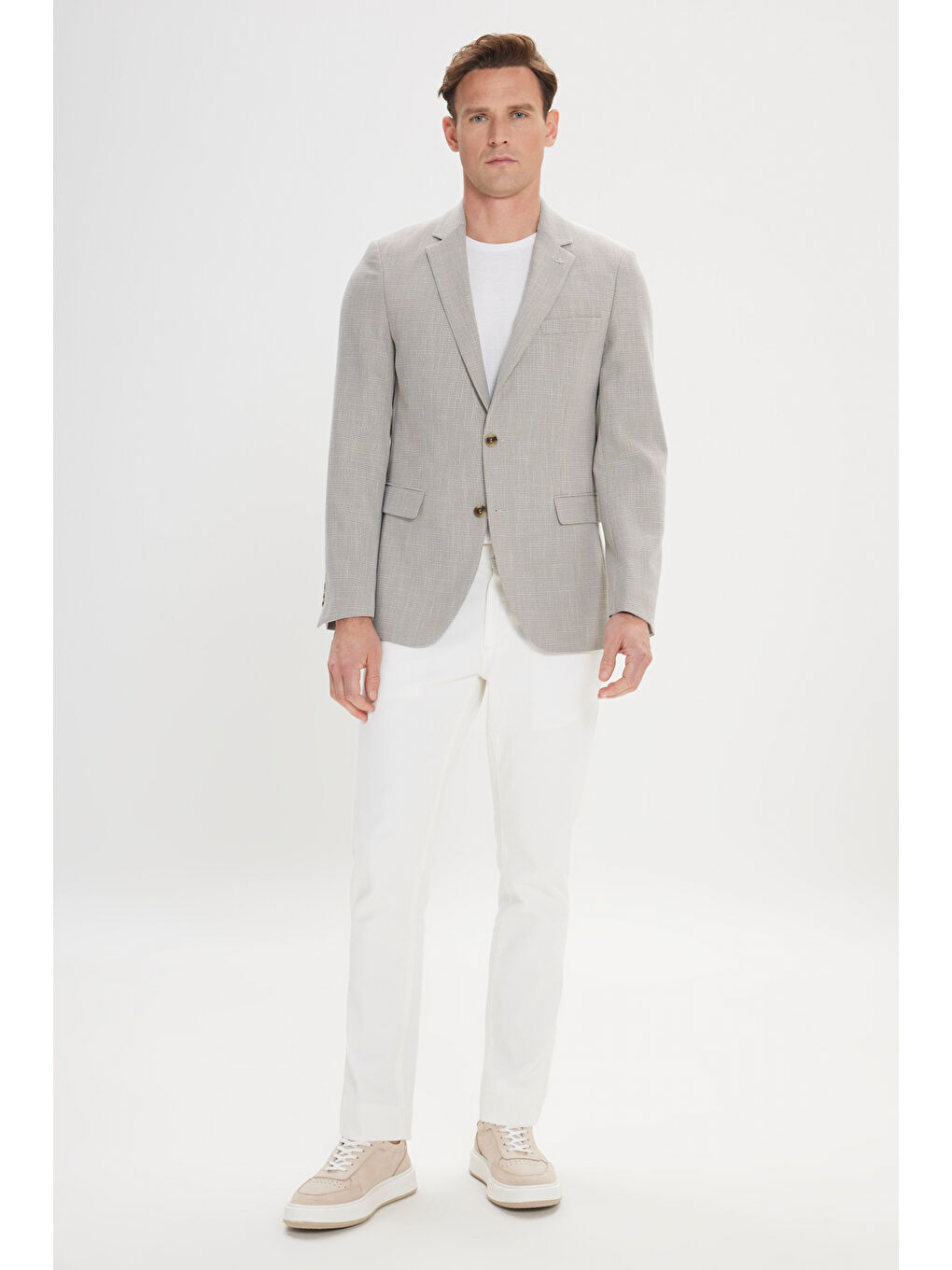 Erkek Bej-Siyah Regular Fit Mono Yaka Ceket-1