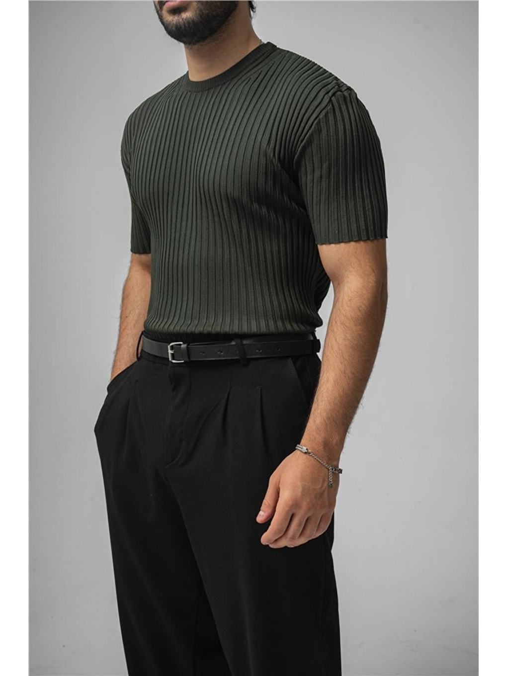 Erkek Haki  Loose Fit Tişört-3