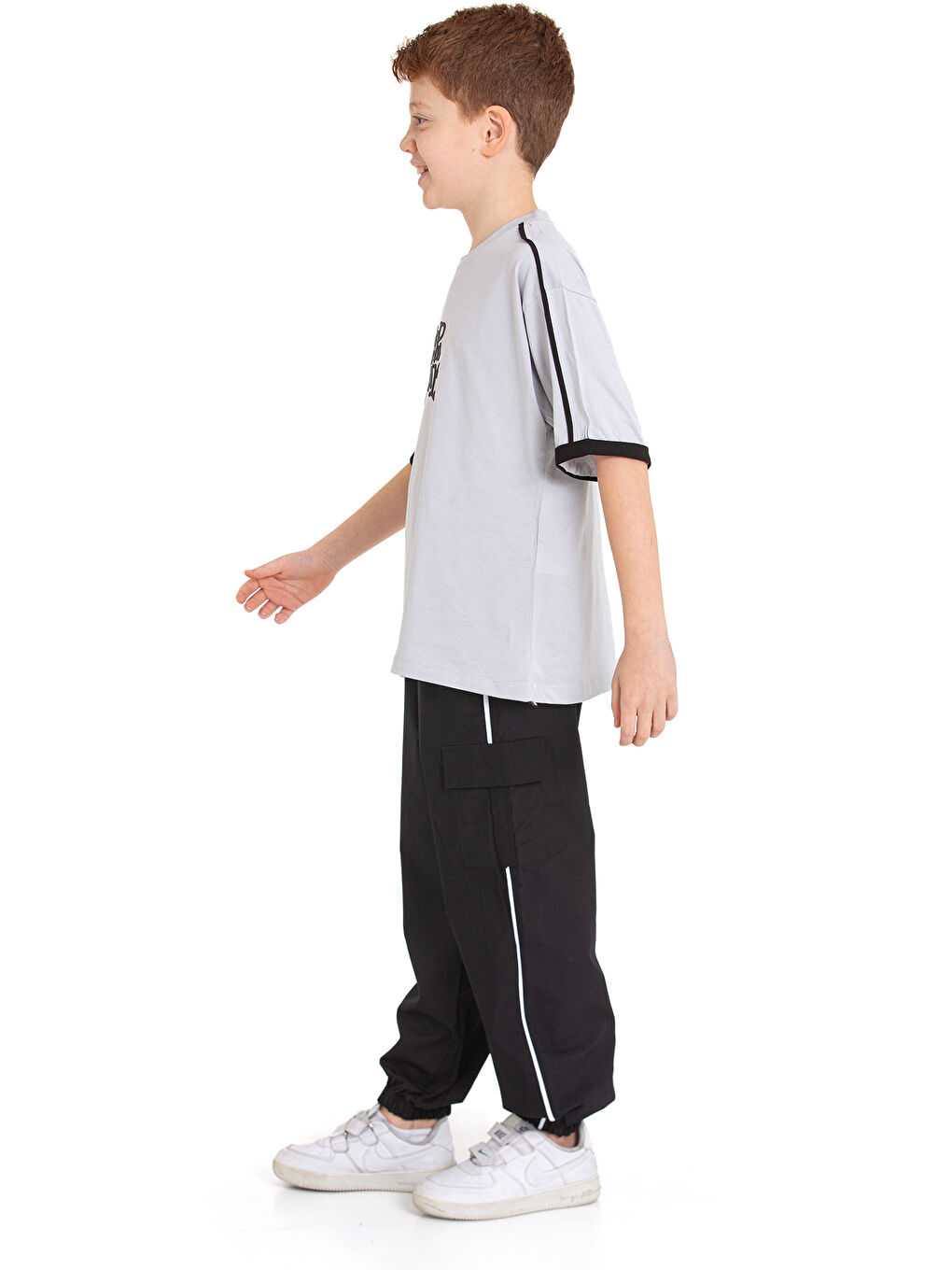 pi pengai Gri Erkek Çocuk 2'li Takım (Jogger Paraşüt Pantolon+Tişört) P1167-69 - 1