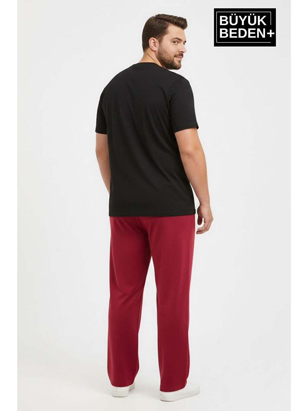 Bordo Erkek Büyük Beden BROOKLYN Baskılı Rahat Kesim Lastikli Bel Paça Reçme Eşofman Altı SPR26EA952-2-2