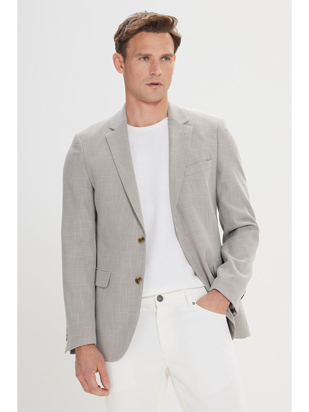 Erkek Bej-Siyah Regular Fit Mono Yaka Ceket-2