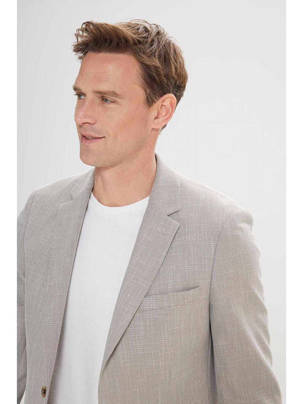 Erkek Bej-Siyah Regular Fit Mono Yaka Ceket-3