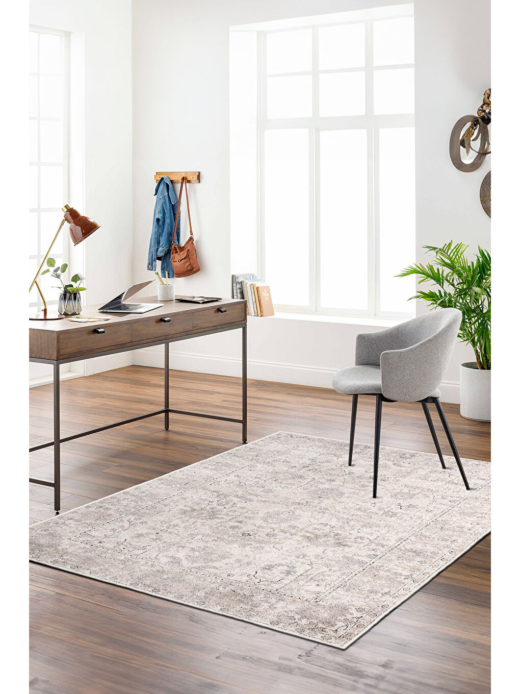 Bej Dekoratif Özel Tasarım Yıkanabilir İnce Kaymaz Tabanlı Modern Halı KECE FR03-2