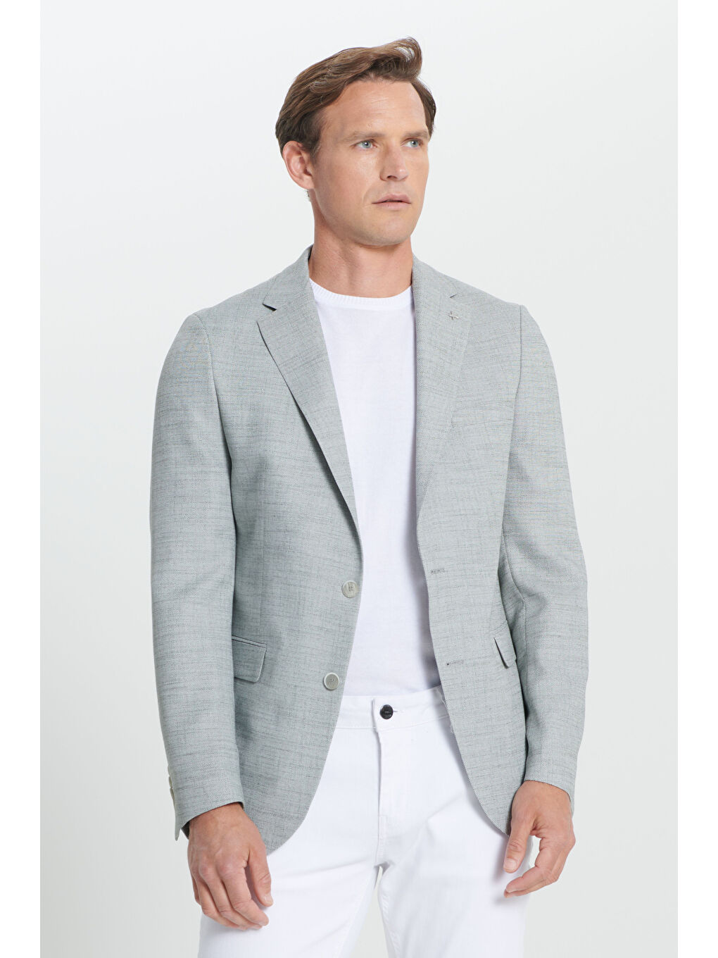 Erkek Yeşil Slim Fit Dar Kesim Mono Yaka Kapak Cepli Diagonal Esnek Ceket-3